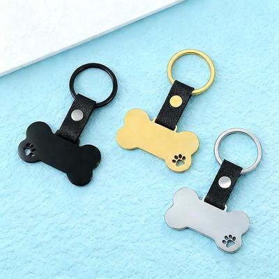 Hollow Bone Laser-Engraved Metal Military Tag with UV Color and Leather Buckle Keychain