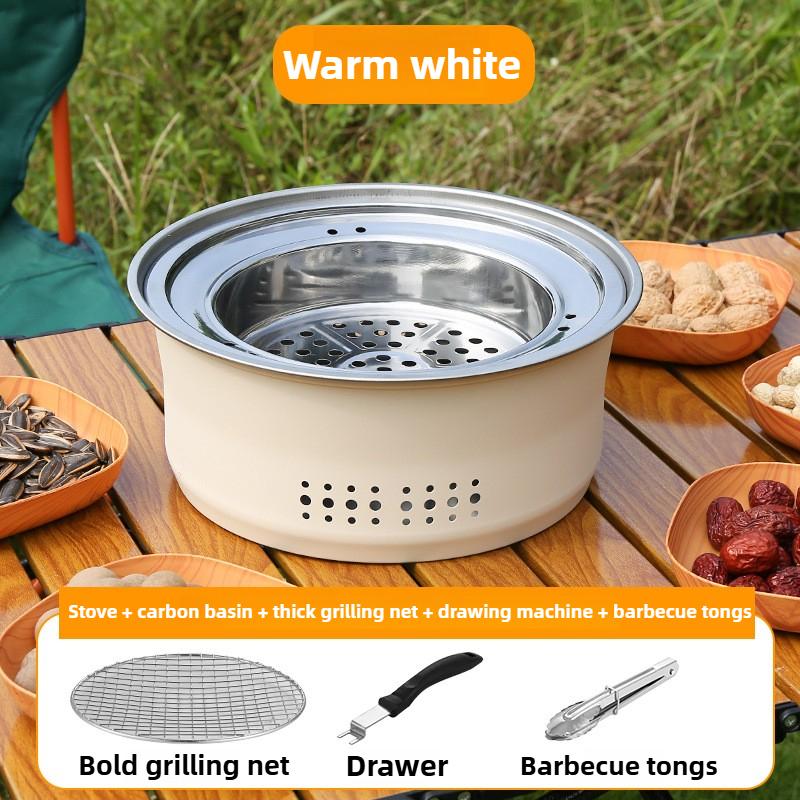 1pc Portable Barbecue Charcoal Stove Stainless Steel Split Barbecue Stove Round Barbecue Rack Outdoor Camping Barbecue Tool