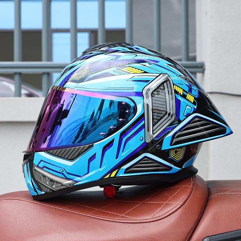 ORZ-Full Face Motorcycle Helmet Big Spoiler Design Unisex All Season DOT Standard ABS Lightweight Shockproof Bike Helmet