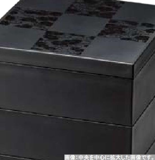 Recreation Bento Box Made In Japan Saiun Ichimatsu 50 Three Tiers Heavy Black 15cm Stylish J-kitchens (Lunch Box) (1 Pair)