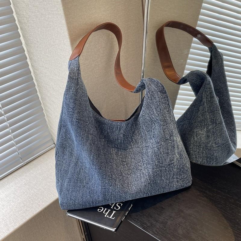 IELGY Large-Capacity Bag Female 2024 New Style Commuter Canvas Denim Tote Bag College Student Class Bag Armpit Order S