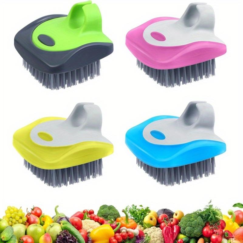 1 PC/2PCS Multi Purpose Vegetable Brush Set Plastic Handle,Non Electric Reusable Fruit and Potato Scrubber with Medium Firmness Bristles,Silicone Edge