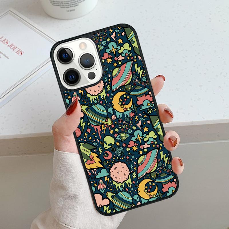 Sky Aliens UFO Astronauts Lovely Phone Case For iPhone 17 Air 11 12 13 14 15 16 Pro Max Cover For iPhone 17 Air Max Plus