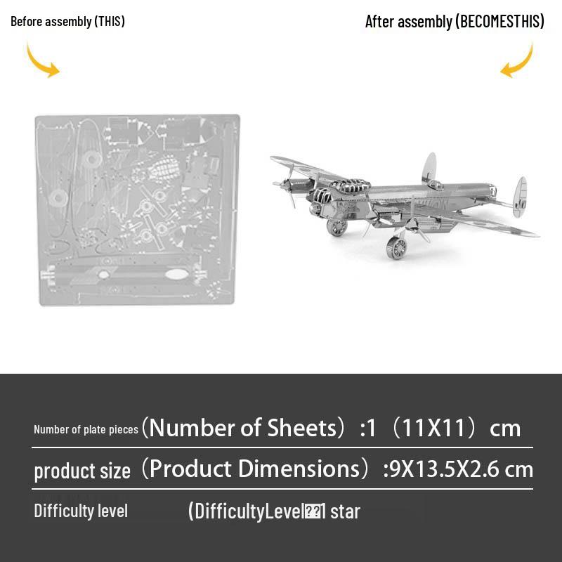 

Цельнометаллический 3D-пазл «Ланкастерский бомбардировщик»: Модель из нержавеющей стали для самостоятельной сборки - Сборка без клея