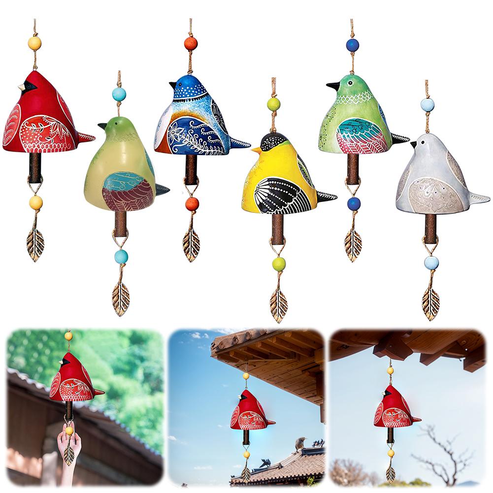 Cute Wind Bell Hanging Ornaments Bird Bell Chimes Hanging Rustic Wind Chime for Wall Window Door Housewarming Gift