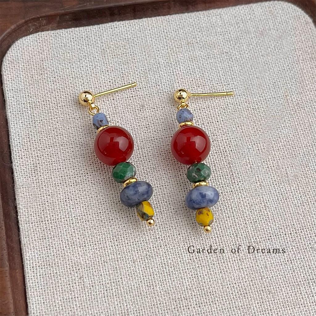 

Tibetan Ethnic Style Red Agate and Natural Stone Beaded Earrings