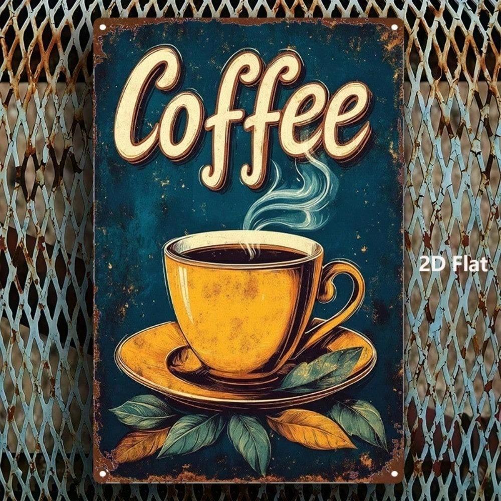 Retro Coffee Cup Tin Sign 8x12, Waterproof Rustproof Wall Decor for Home Bathroom