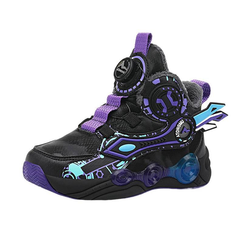 2025 new youth basketball shoes autumn and winter velvet warm sports shoes rotating button running shoes non-slip and wear-resistant