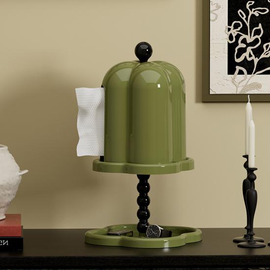 Retro Tissue Box Vintage Tissue Roll Holder Napkin Organizer Stand with Trinket Dish for Home Bedroom Living Room Dining Room Table