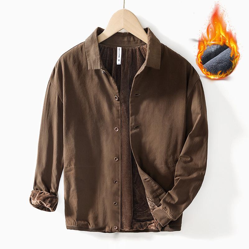 

Осенне-зимнее теплое мужское пальто 4XL повседневное пальто в стиле Харадзюку в простом стиле повседневное хлопковое однотонное однобортное флисовое пальто с отложным воротником 4XL кофейный