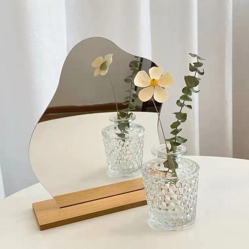 Irregular Mirror Acrylic Decorative Mirror Nordic Style Makeup Mirror with Wooden Base Girls Cosmetic Mirror Home Decoration
