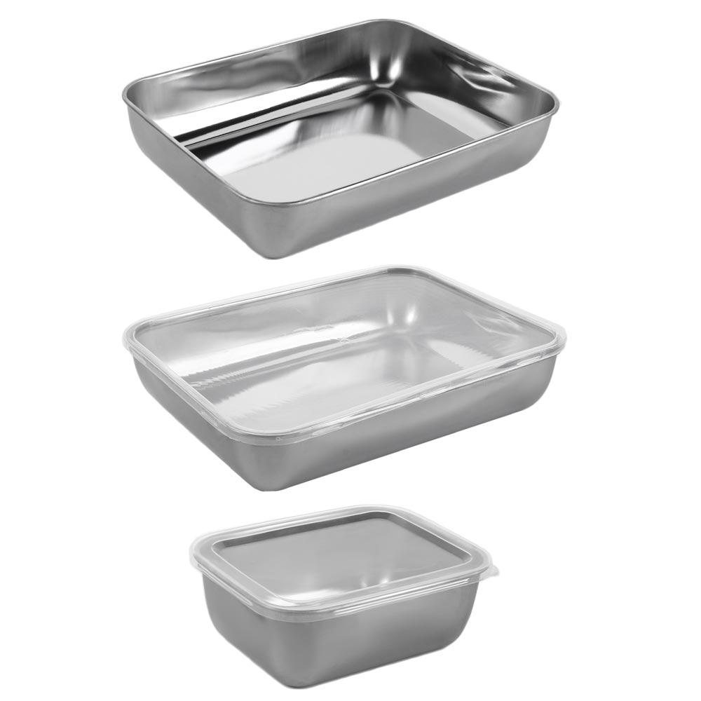 

Rustproof Stainless Steel Food Storage Trays with Plastic Cover Food Container Fruit S-With Lid