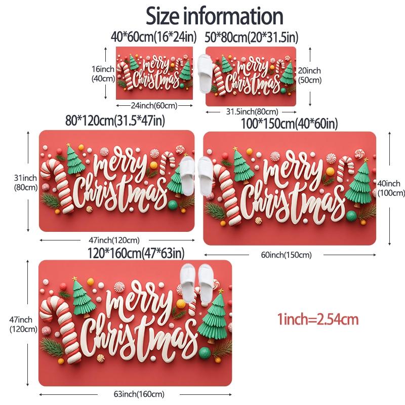 1pc Large Rectangular Christmas Doormat - Non-Slip Backing, Machine Washable Indoor/Entryway Mat with Red Base and White Candy C