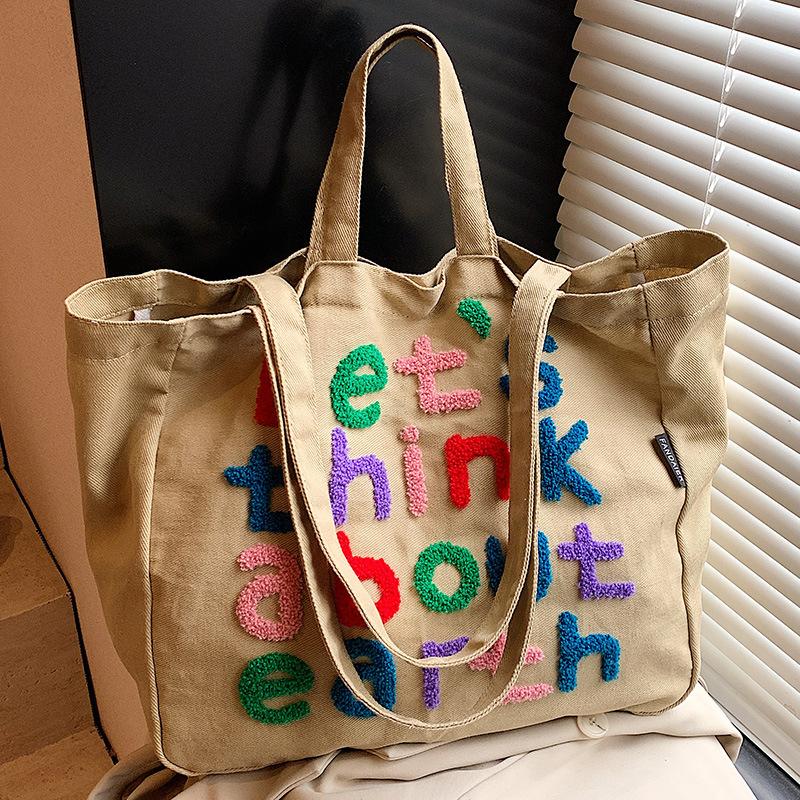 Tote Bag Canvas Bag Women's Large Capacity Korean Lazy Canvas Bag Letters