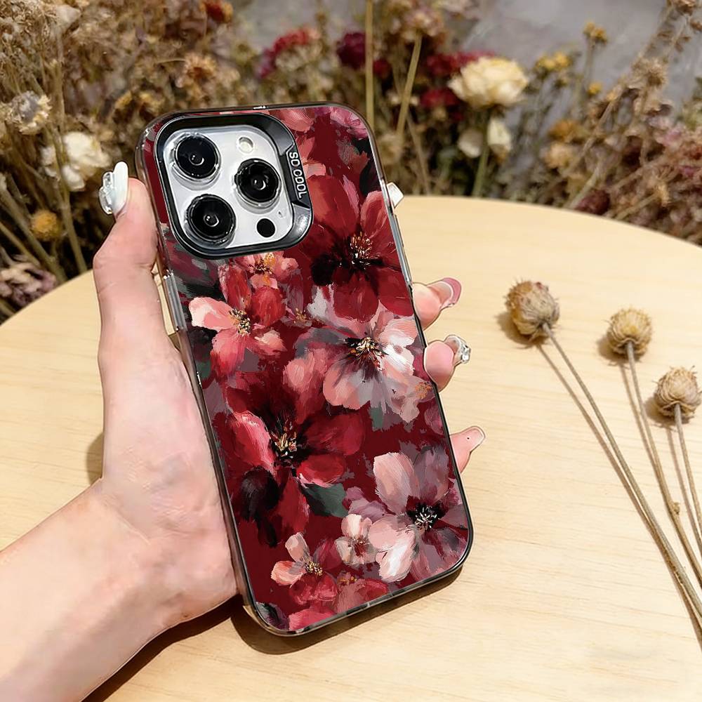 Oil Painting Flowers Series Phone Case For iPhone 17,16,15,14,13,12,11 Plus,Pro Max,XS,Colored Silver Plated Inside Cover