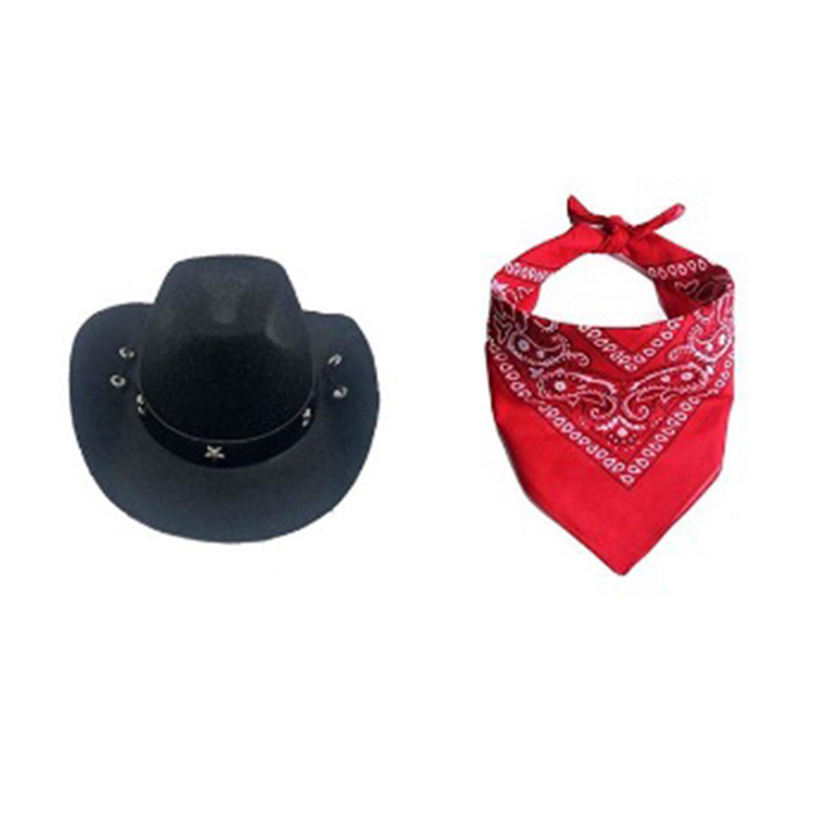 Small Dog Cowboy Hat Bandanas Set Birthday Party Cowboy Caps Dog Costume Hat чёрный