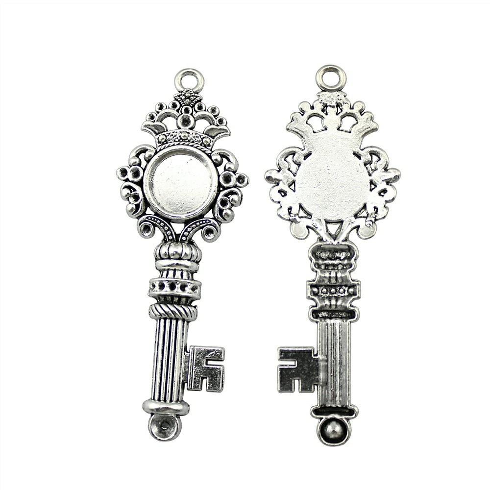 

2шт Круглый ключ Стиль Камея Кабошон Кулон База Настройка Ювелирные компоненты Аксессуары Античное серебро Цвет Цинковый сплав 14 мм