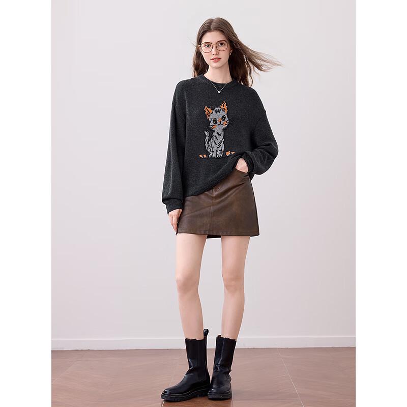 betu Women's Cute Pet Print Long Sleeve Knit Sweater