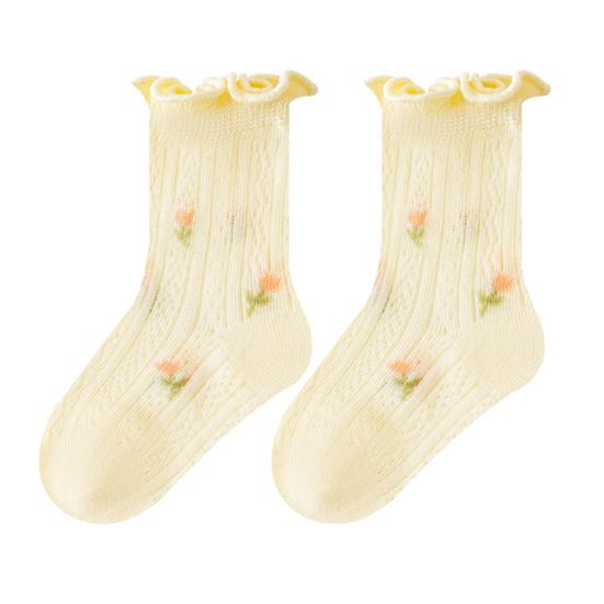 1 Pair Baby Cotton Mesh Ruffle Socks Thin Summer Crew Socks for Newborns Girls Breathable Seamless Soft Kids Socks for Infant & Toddler