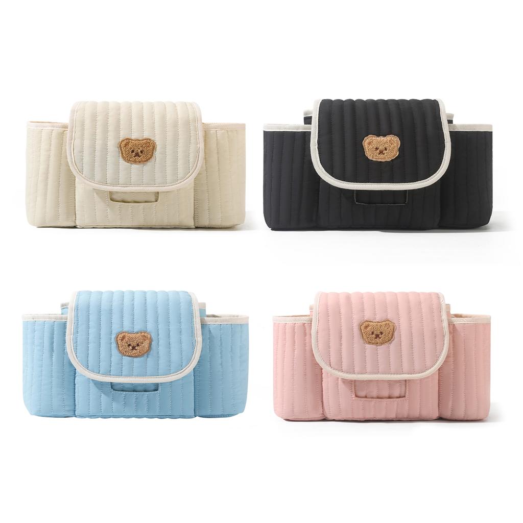 Quilted Diaper Handbag Large Capacity Baby Handcart Storage Bag Solid Color Fluffy Stroller Nappy Bag Babies Accessories