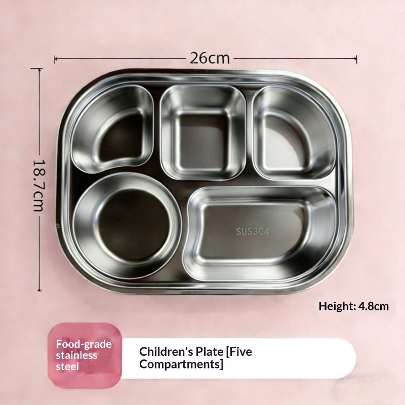2/3/4 Grids Food Plate Dishes Reusable 304 Stainless Steel Square Divided Dinner Plates Fruit Salad Plate Tableware Container