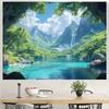 2D Scenic Mountain Lake Tapestry Waterfall Nature Background Cloth for Home