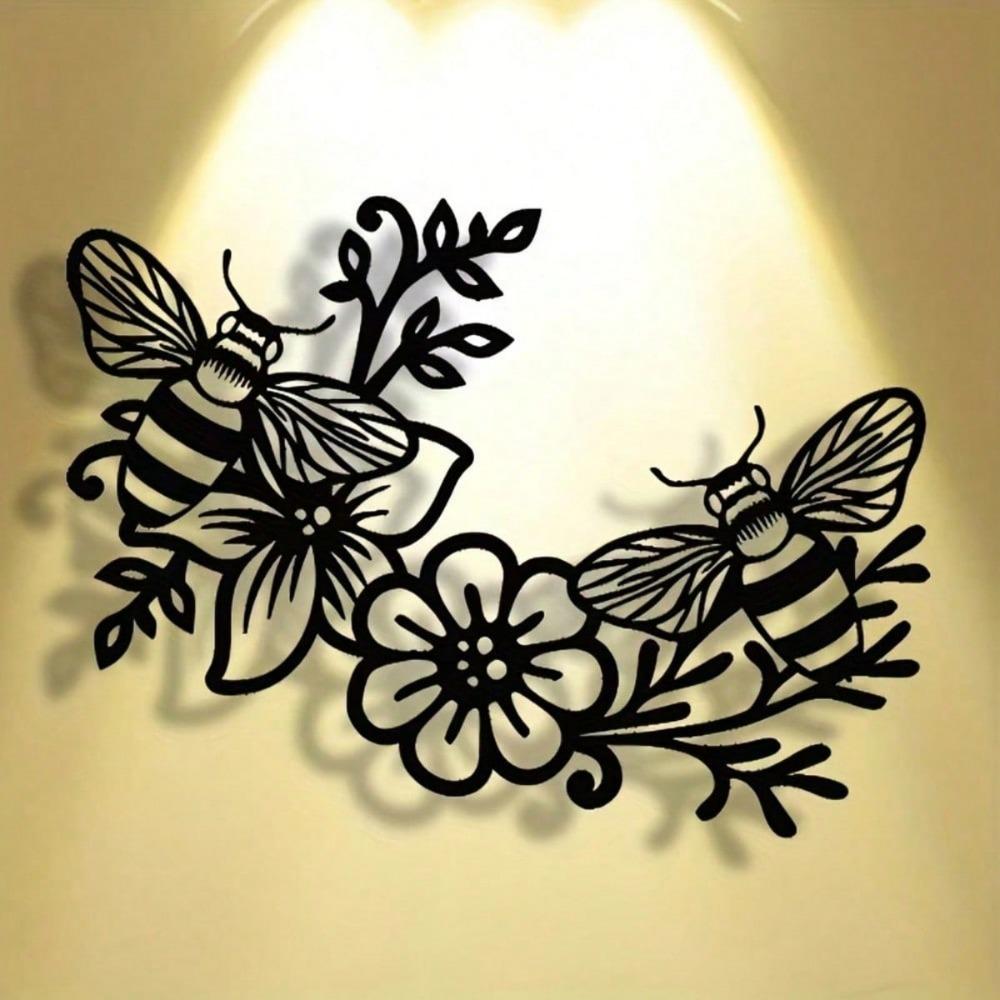 1 Stück Elegant Minimalistisch: Künstlerische Fleißige Bienen Blütenhonig Metallschild, Wandkunstwerk, Modernes Handwerksschild Hängende Dekoration, Geeignet für Büro