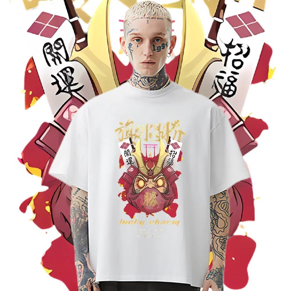 Mask O-Neck Loose Big Size Clothes Vintage Men's Shirt Graphic Printing Hip Hop Tops Casual Comfort Tees Comfy Stretchy T-shirt