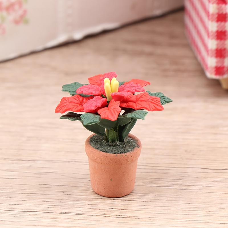 Different Styles 1:12 Dollhouse Miniature Flowers Mini Potted Plant Flower Pot DollHouse Decor Bonsai Model Garden Home Ornament