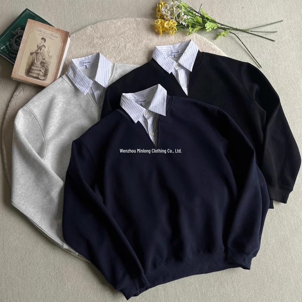 Retro Striped V-Neck Two-Piece Sweatshirt - Youthful College Style for Men