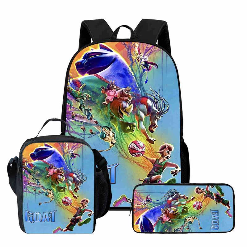 Kids Cartoon Backpack Set With Lunch Bag Pencil Case Ergonomic School Grade 1-2 Students Oxford Fabric Breathable