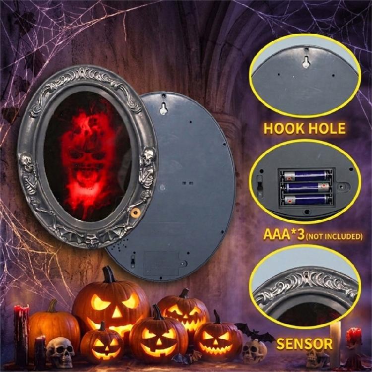 Event Room Halloween Mirror Decoration with Lighted Center, Detailed Frame, and Hanging Display for Shelf Styling Indoors