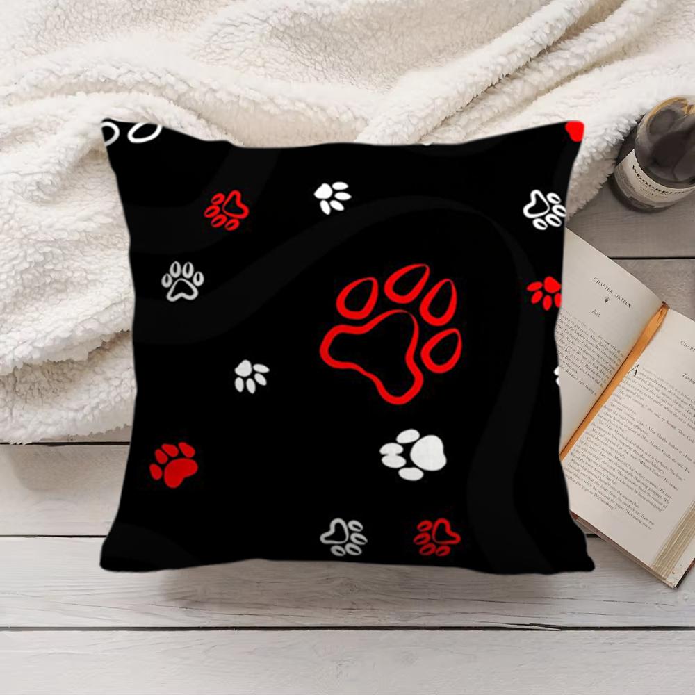 Dog Footprint Paw Cute Cushion Cover Short Plush Double-Sided Printing Home Machine Washable In Warm Winter Pillow Cover