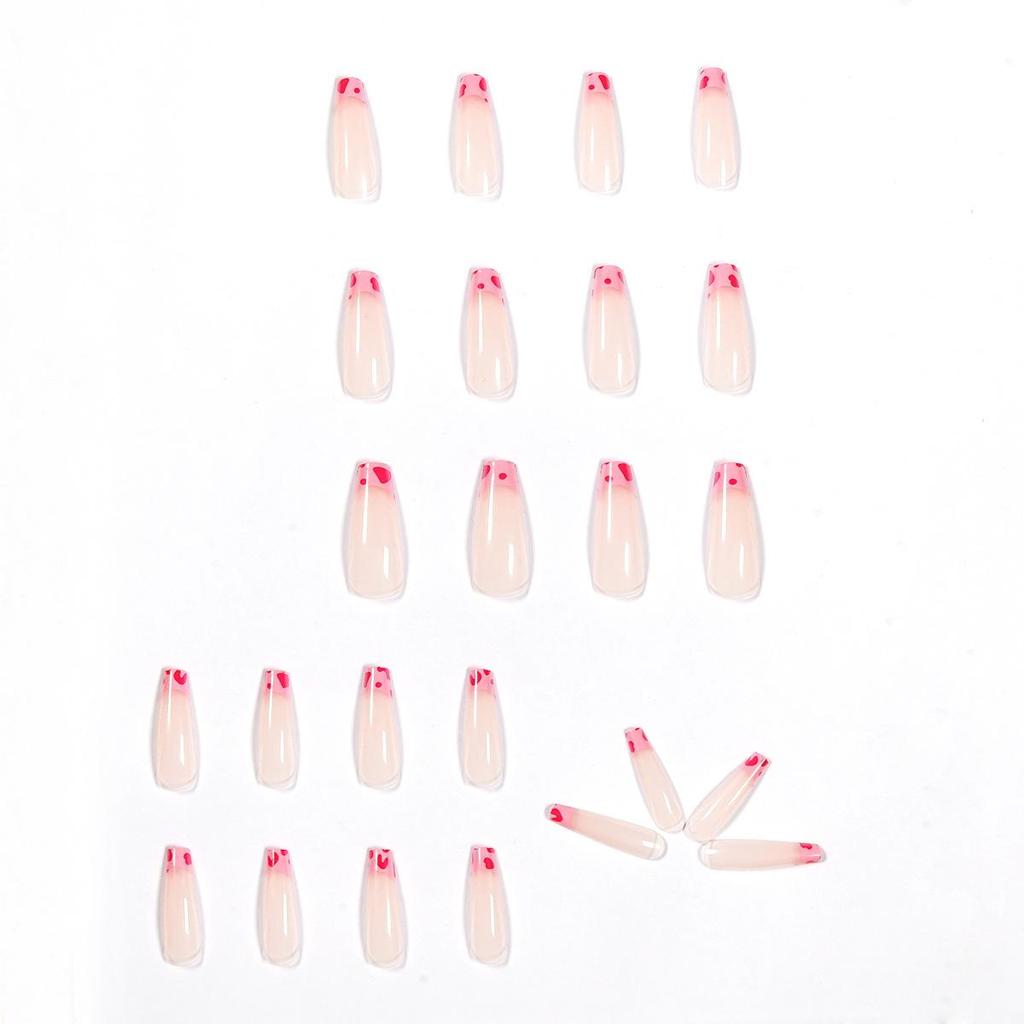 Rose Red Cow Print Long Ballet Fake Nails - Removable Nail Art Stickers