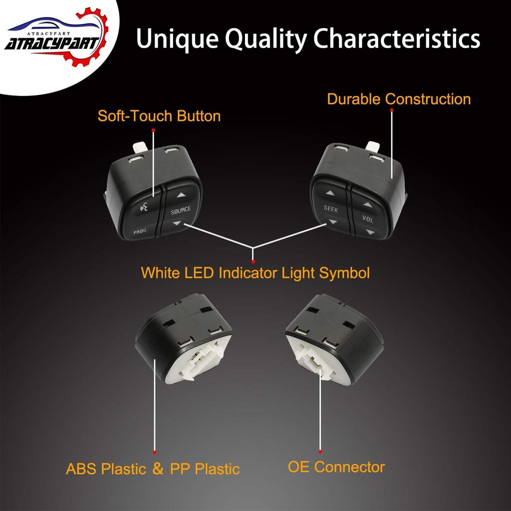 Steering Wheel Control Switch Button | for 2003-2009 Chevy Silverado Suburban Tahoe Avalanche GMC Sierra Yukon Cadillac Escalade & More | Replaces#