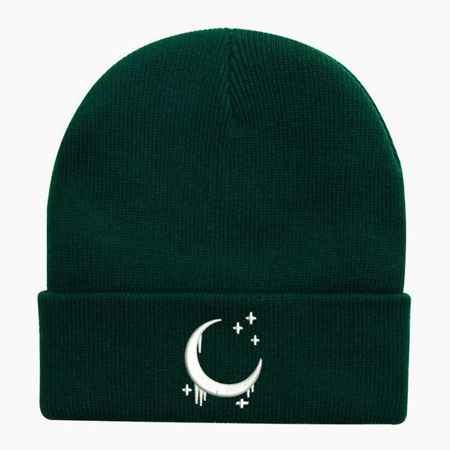 

Moon Star Embroidered Knit Hat For Winter Outdoor Riding And Warmth Forest Green