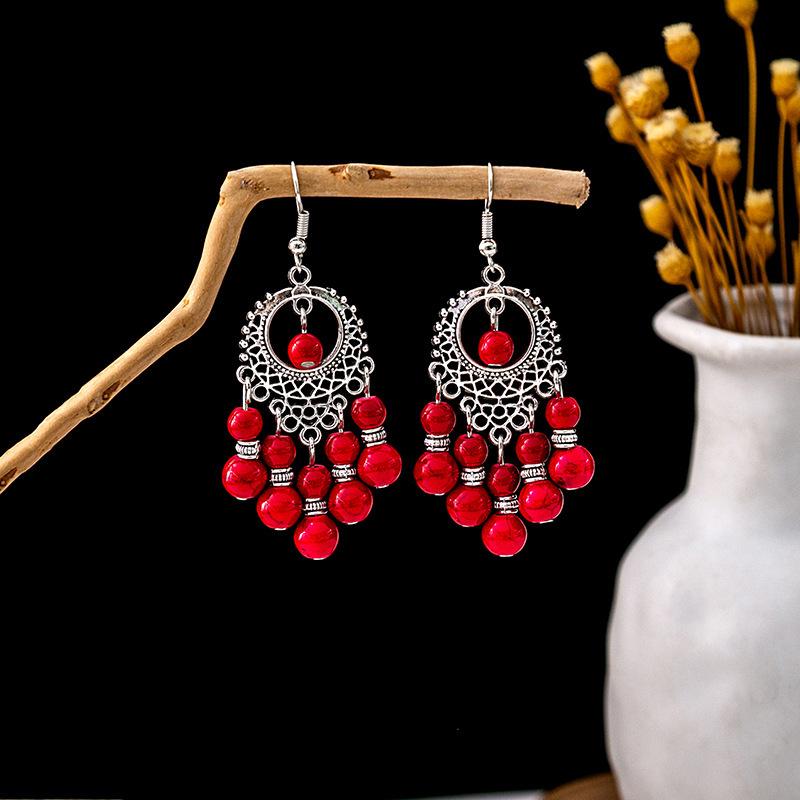 Europe, America, Bohemian Ethnic Style Stud Earrings, Long Fringed Metal Earrings, Fashion, Exotic Style Earrings Wholesale