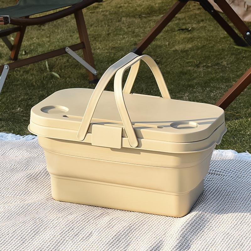 Waterproof Camping Basket Outdoor Camping Folding Storage With Folding Small Table Board With Lid Large Capacity Picnic Basket