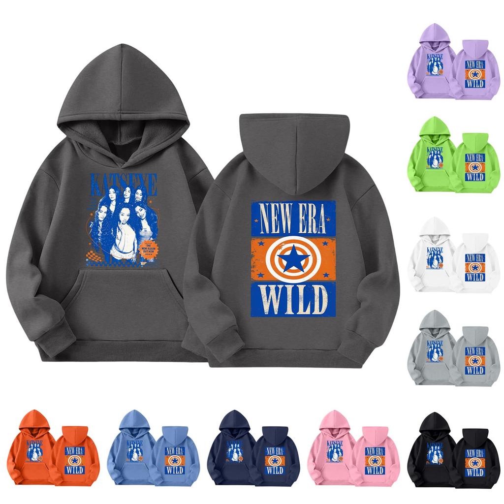 Kids Long Sleeve Loose Fit Pullover Hoodie with Letter Print and Pockets
