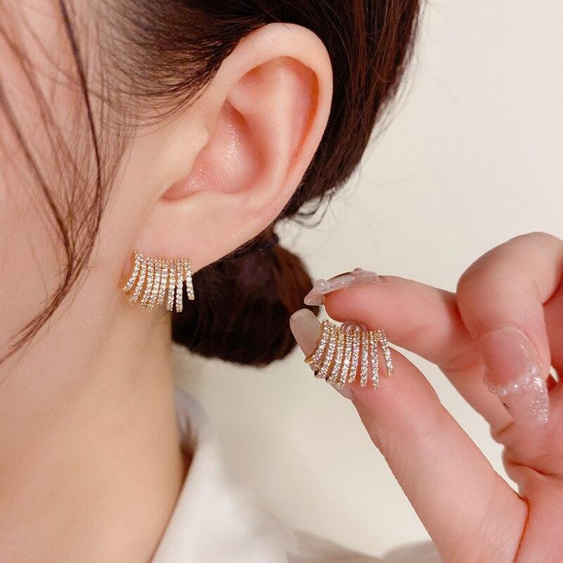 Trendy Gold Color Zircon Small Earrings For Woman Fashion Korean Minimalist Party Sexy Unusual Party Crystal Zircon