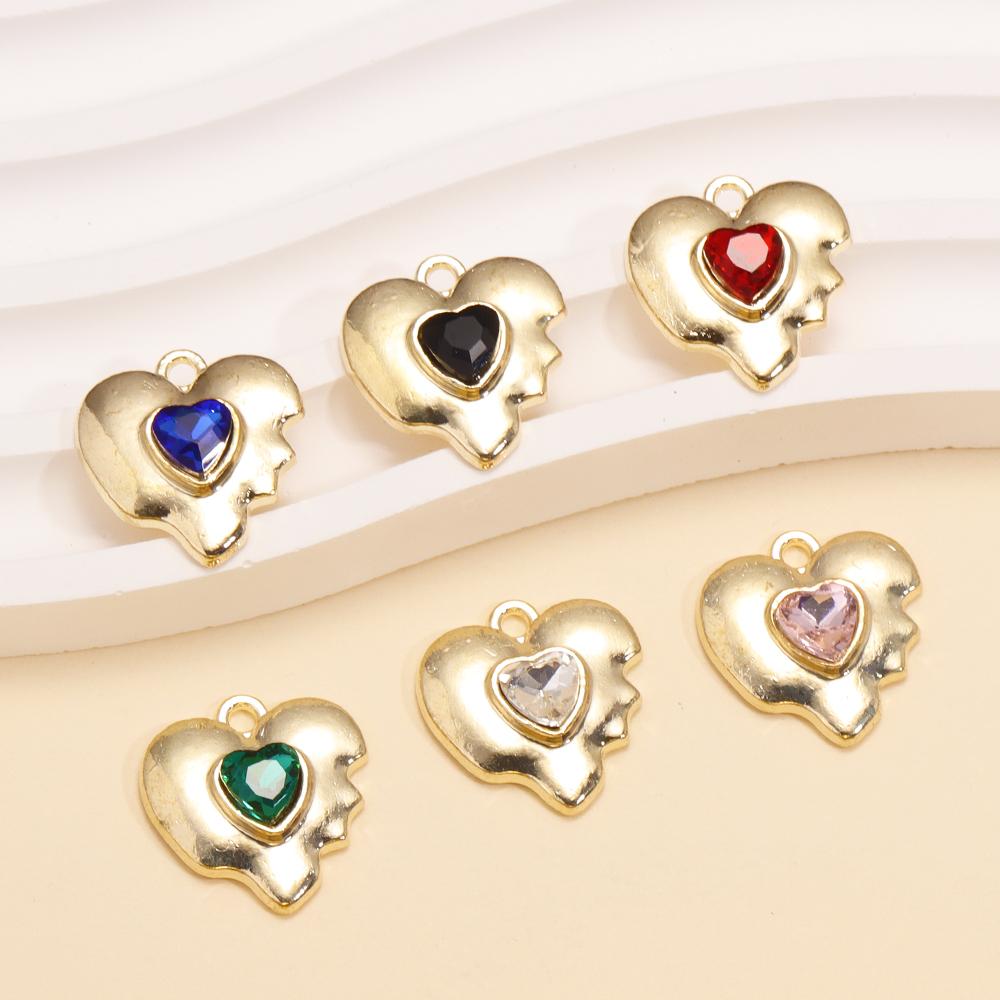 10Pcs Multicolor Crystal Peach Heart Charms For Women Girls Jewelry Making DIY Sweet Romantic Love Heart Pendant Necklace Crafts