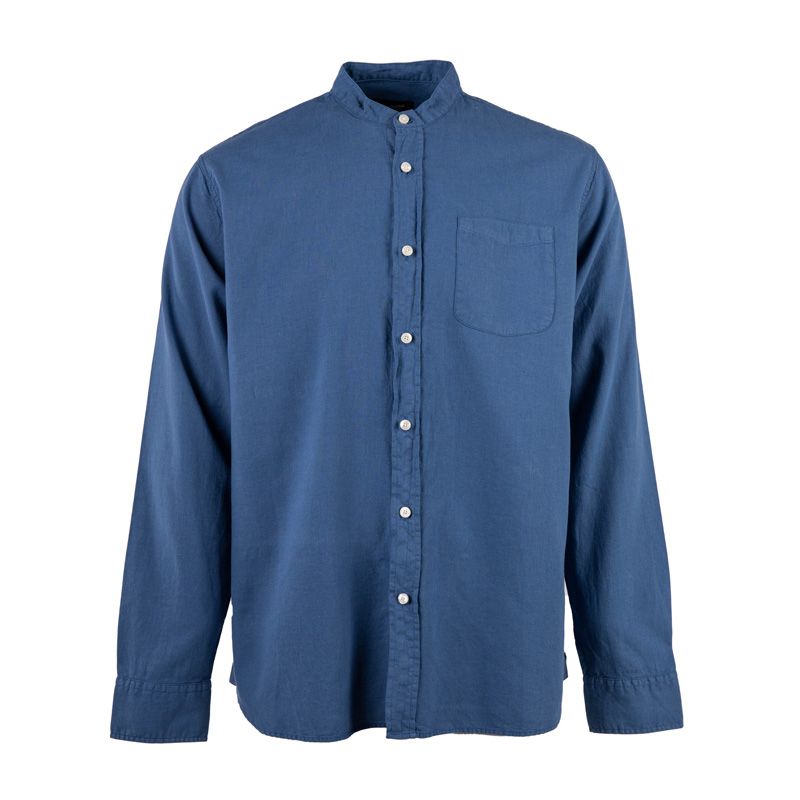 

APPARTINENZA мужская синяя рубашка из льна и хлопка с воротником-стойкой S синий