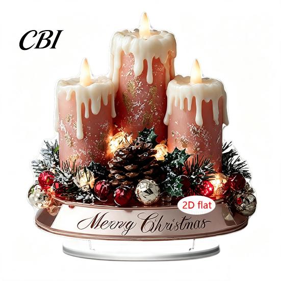 Christmas Tabletop Ornaments Candle Ornament, 2D Flat Acrylic Ornament with Base, Tree Decorations Snowman Reindeer Festive Table Centerpiece