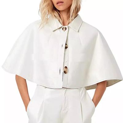 AL KHALID Stylish Genuine Leather White Handmade Leather Trendy Women Leather Cape Jacket