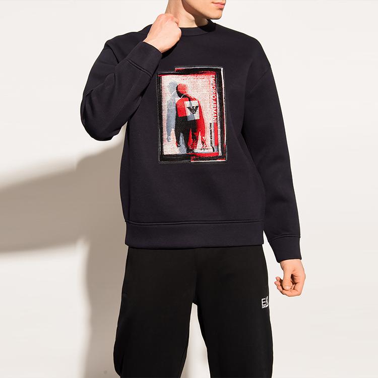 Emporio Armani Logo Letter Print Crew Neck Pullover Long Sleeve Sweatshirt Men Sweatshirt Black 6K1M96-1JUWZ-0055