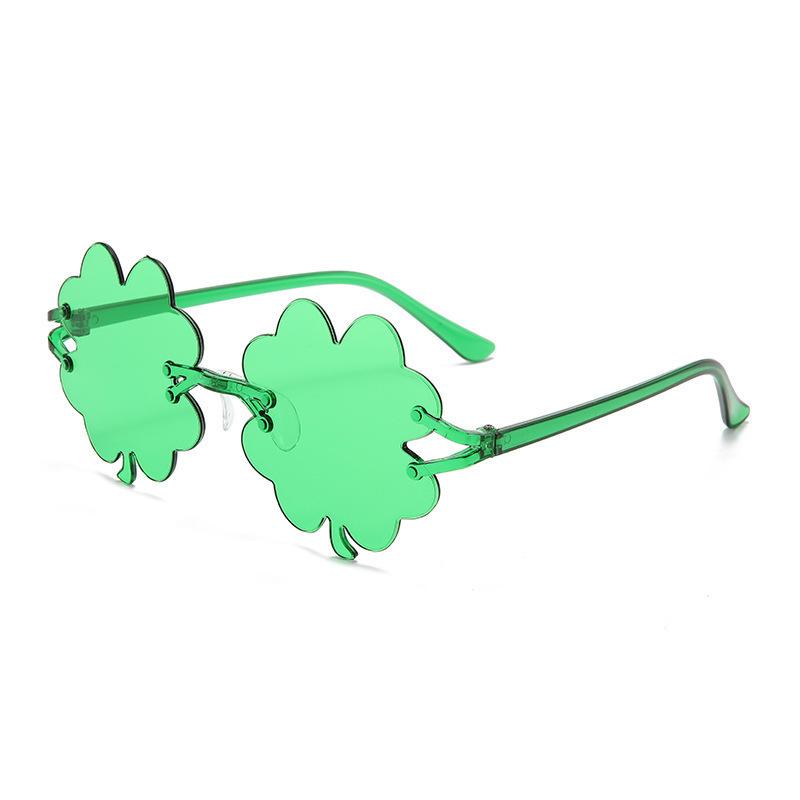 New personalized frameless four-leaf clover glasses, European and American fashion frameless sunglasses, trendy candy color