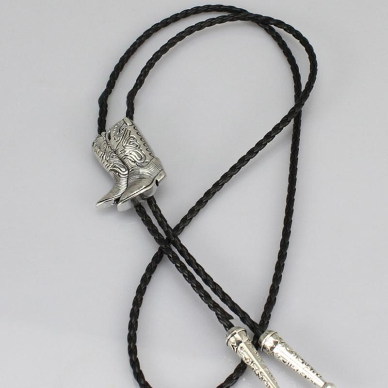 Cowboy Bolo Necktie with Relief Boots Pendant Tuxedo Shirt Bolo Tie for Male