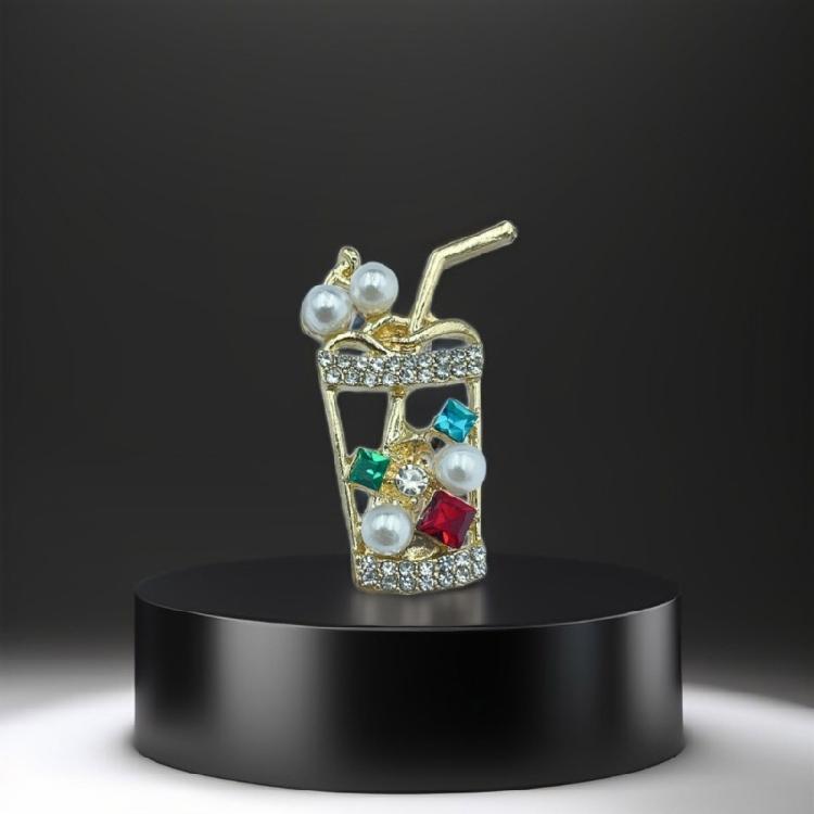 Creative Zircon Rhinestones Juice Beverage Cup Pin Brooch For Women Girls Trendy Clothing Casual Banquet Accessories