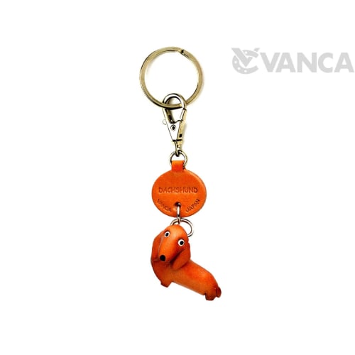 Genuine Leather Keychain Dachshund Dokodemo Dog VANCA CRAFT (Handmade by Artisans in Japan)