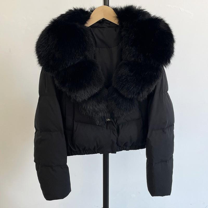 Womens Short Down Coat With Real Fox Fur Collar Lightweight Warm Winter Jacket Urban Commute Casual Wear